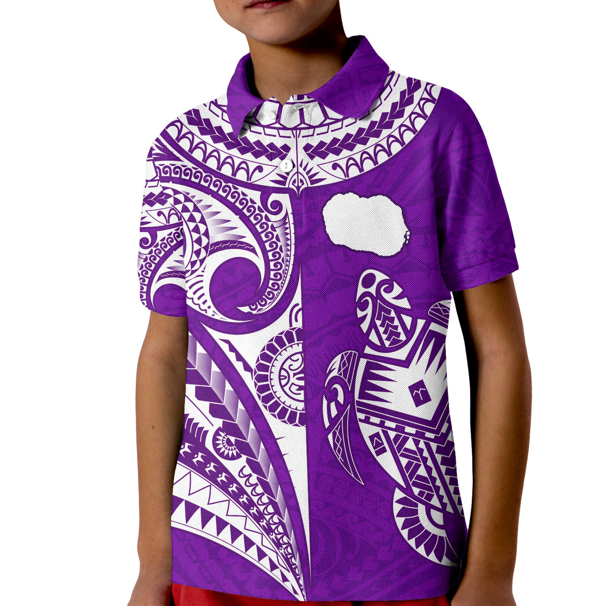 Rarotonga Cook Islands Polo Shirt Turtle and Map Style Purple LT13 - Polynesian Pride