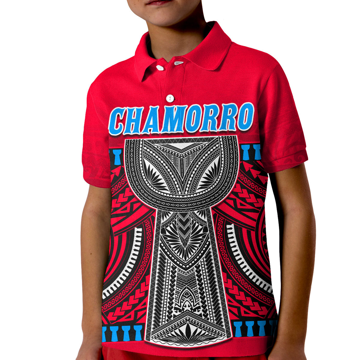 Guam Chamorro Polo Shirt Latte Stone Red Polynesian Haligi LT13 - Polynesian Pride