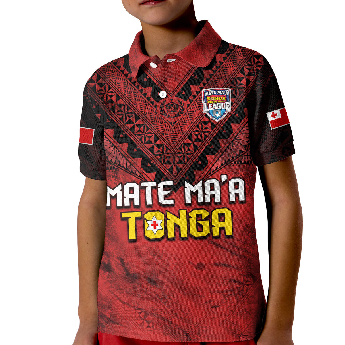(Custom Text and Number) Tonga Rugby MMT Polo Shirt Ngatu Mate Maa Tonga Grunge LT13 - Polynesian Pride