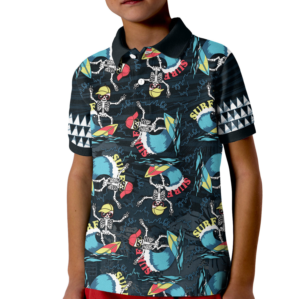 Hawaii Skeleton Surf Polo Shirt Halloween Hawaiian Tribal LT13 - Polynesian Pride