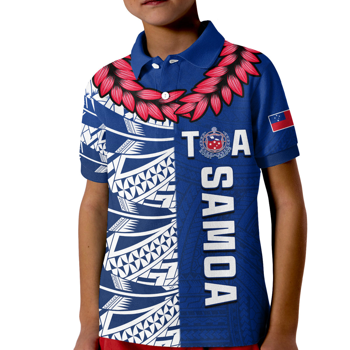 Toa Samoa Rugby Polo Shirt KID Siamupini Ula Fala Blue LT13 Kid Blue - Polynesian Pride