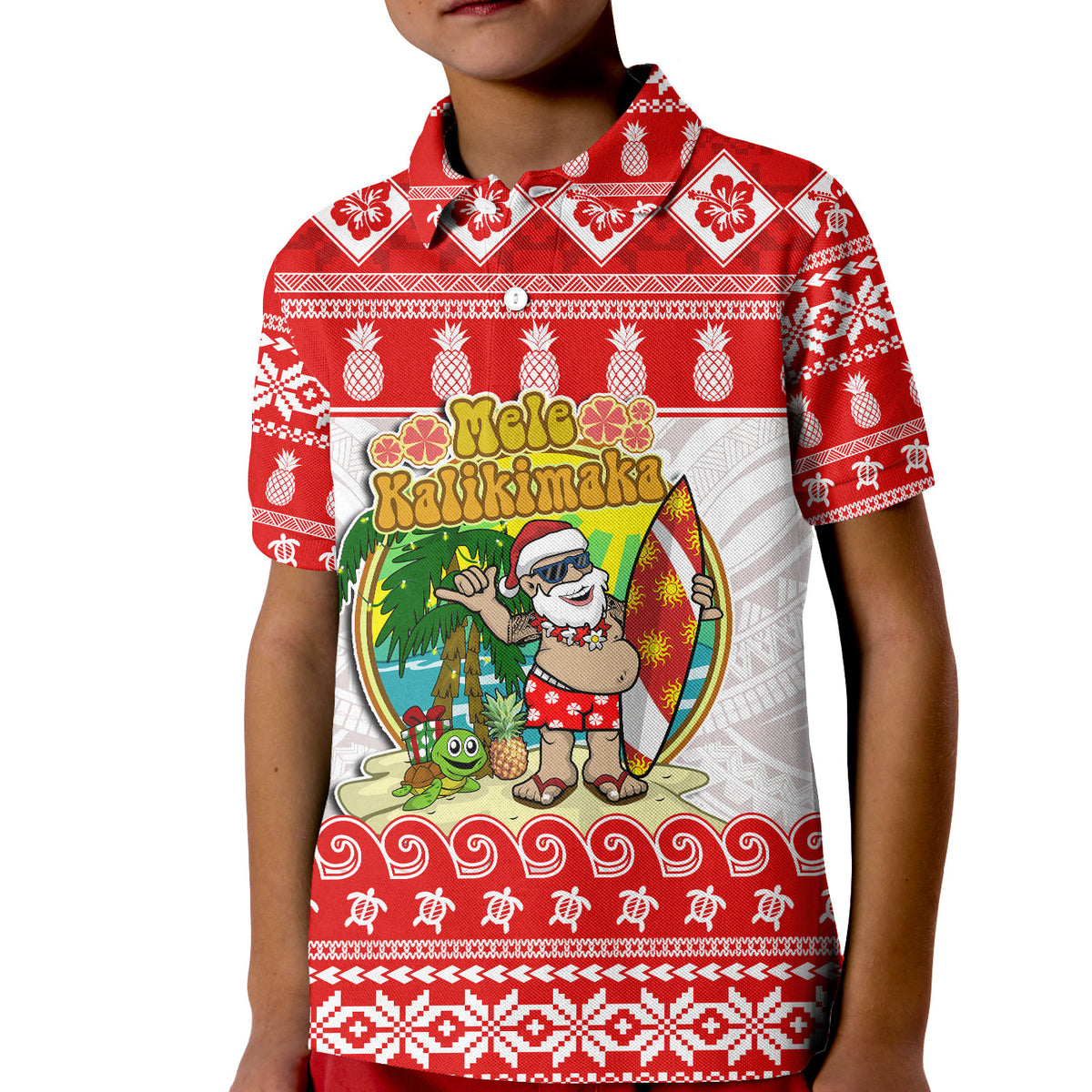 Custom Hawaii Christmas Polo Shirt Kanaka Polynesian Santa Claus Mele Kalikimaka LT14 - Polynesian Pride