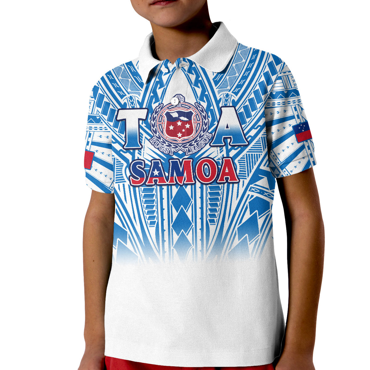 (Custom Text And Number) Samoa Rugby Polo Shirt KID Personalise Toa Samoa Polynesian Pacific White Version LT14 Kid White - Polynesian Pride