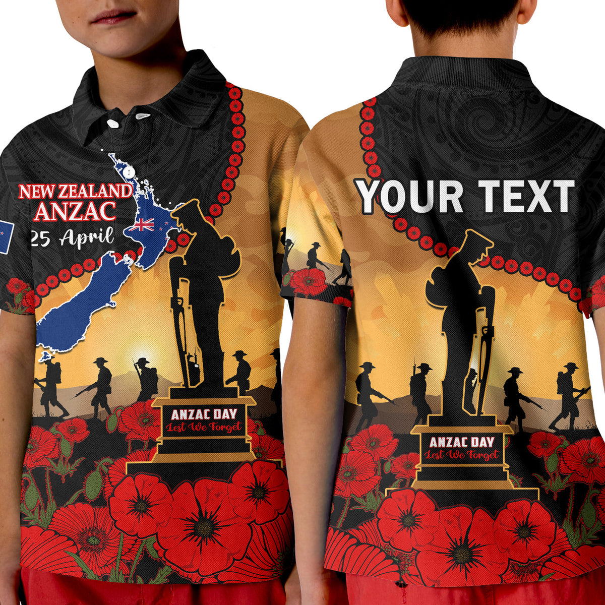 Custom New Zealand ANZAC Polo Shirt Maori Camouflage Mix Poppies We Will Remember Them LT14 - Polynesian Pride