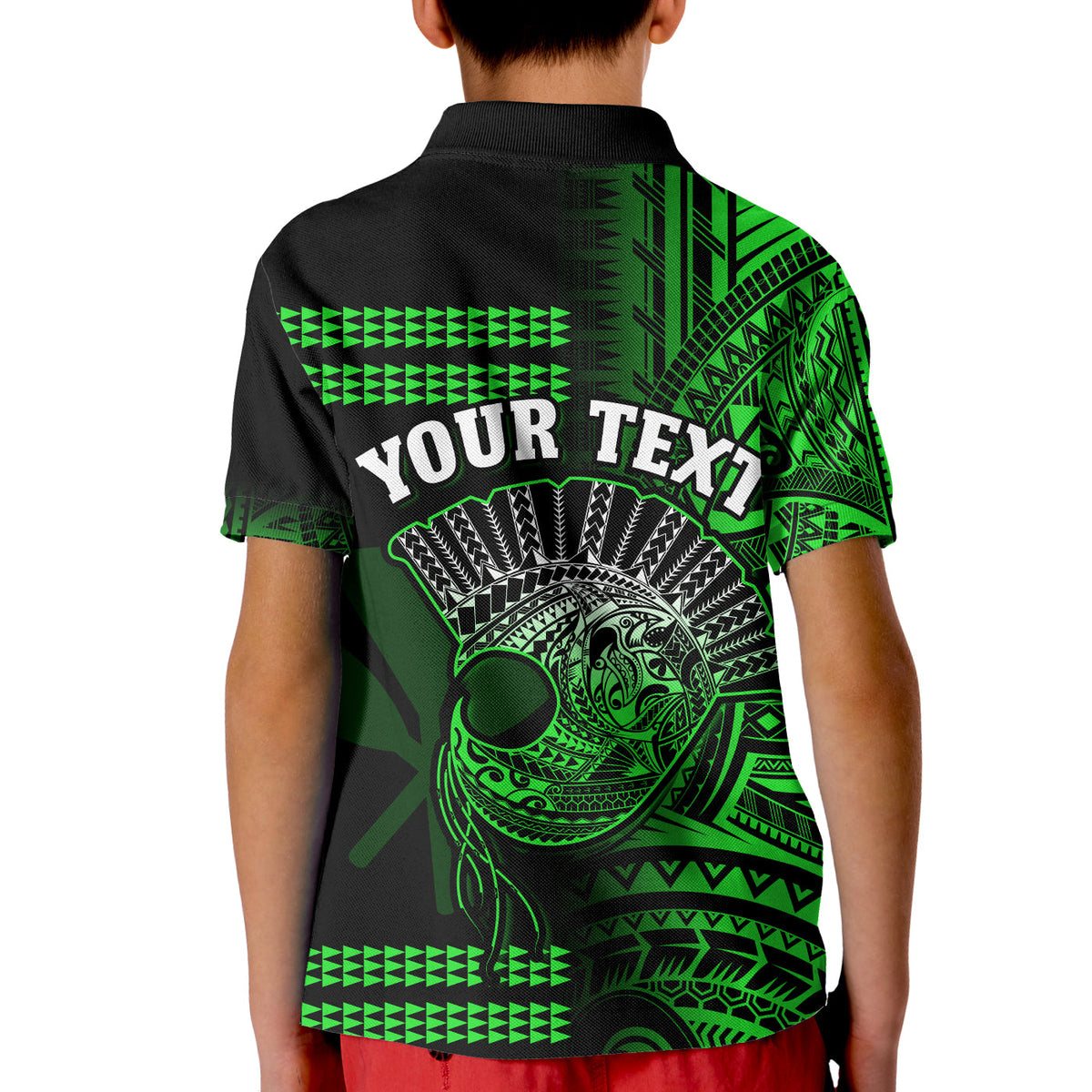 Custom Hawaii Polo Shirt Kakau Warrior Helmet Gradient Green Polynesian LT14 - Polynesian Pride