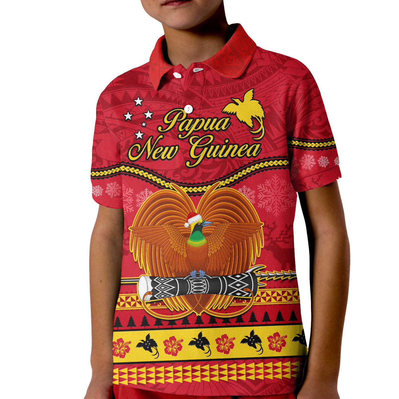 Papua New Guinea Christmas Polo Shirt KID Bird Of Paradise Bikpela Hamamas Blong Dispela Krismas LT14 Kid Red - Polynesian Pride