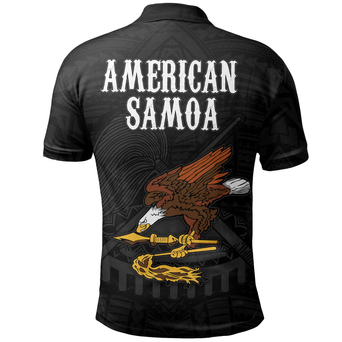 American Samoa All Over Polo Shirt American Samoa Eagle Black - Polynesian Pride