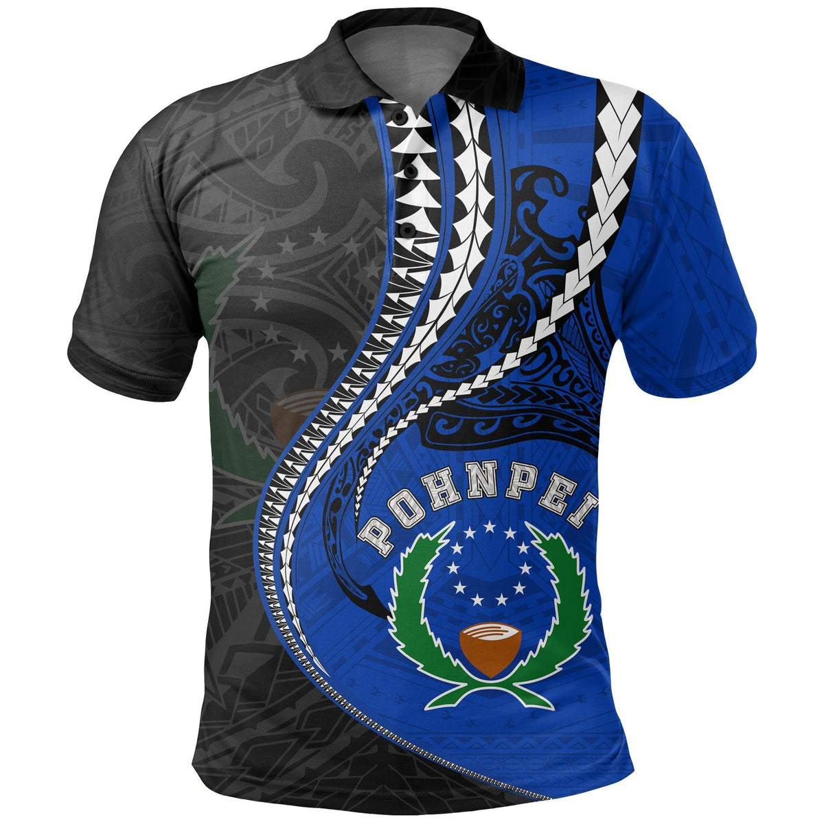 Pohnpei Polo Shirt Pohnpei Flag Kanaloa Tatau Unisex Blue - Polynesian Pride
