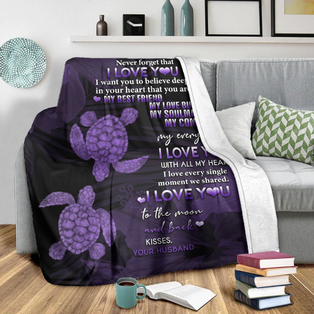 Hawaii Turtle Premium Blanket Hibiscus To My Wife Violet AH - Polynesian Pride
