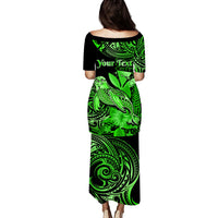 (Custom Personalised) Hawaii Monk Seal Puletasi Dress Kakau With Kanaka Green LT14 - Polynesian Pride