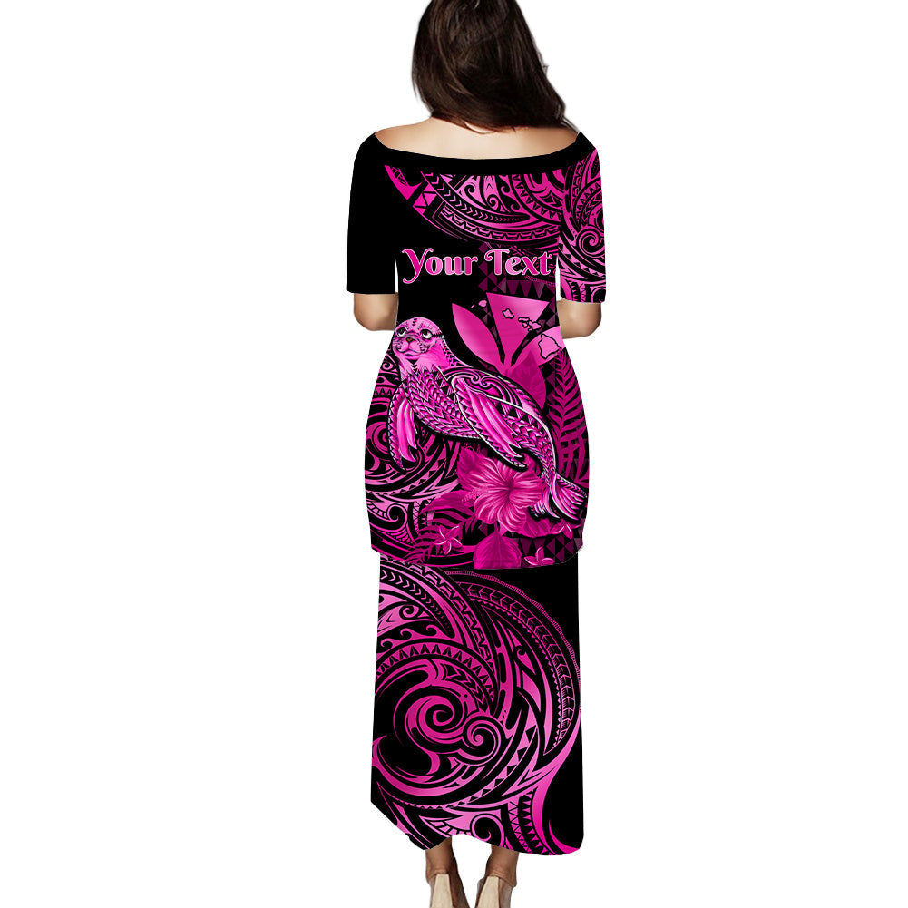 (Custom Personalised) Hawaii Monk Seal Puletasi Dress Kakau With Kanaka Pink LT14 - Polynesian Pride