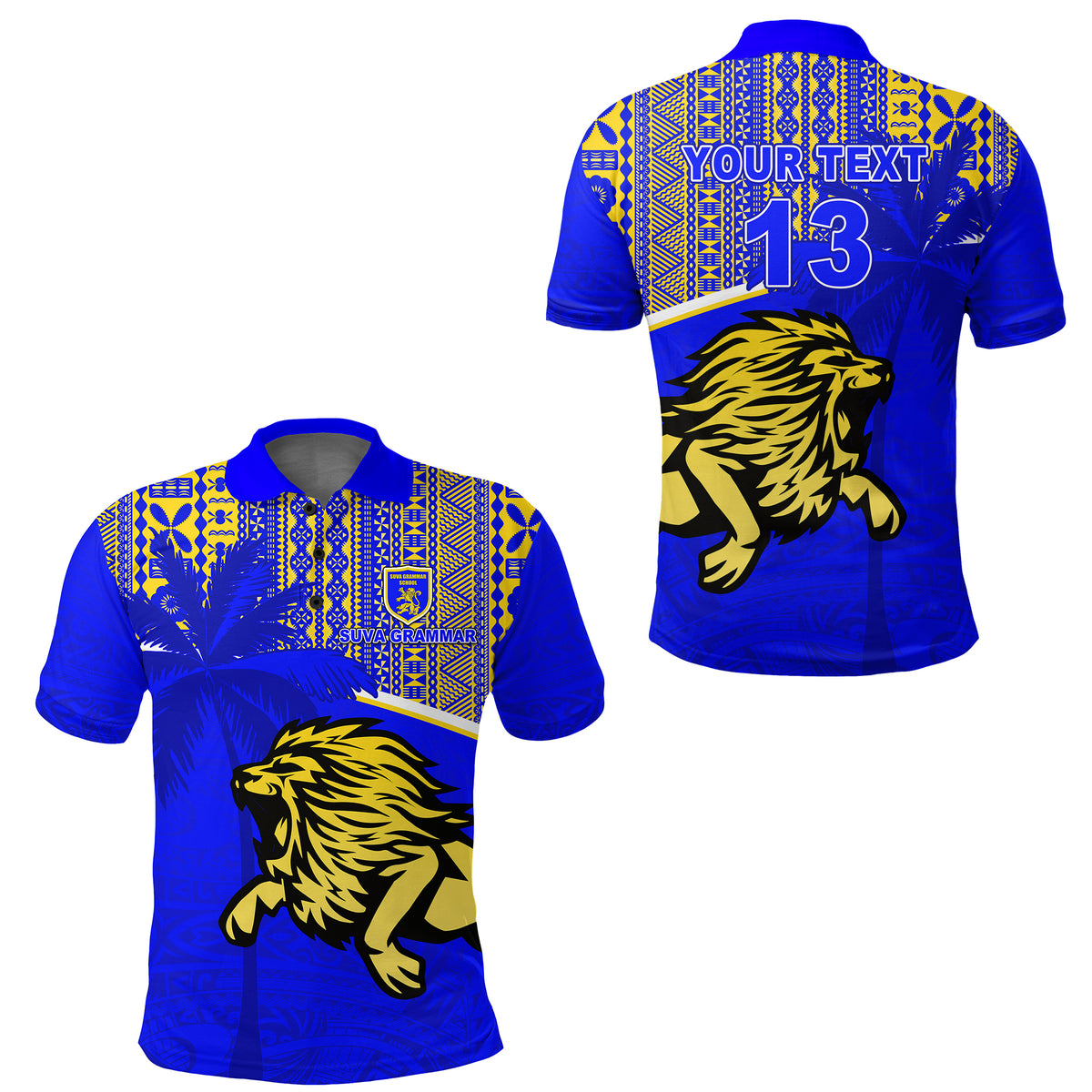 Custom Suva Grammar School Polo Shirt Spirit Lion Custom Text and Number LT13 Unisex Blue - Polynesian Pride