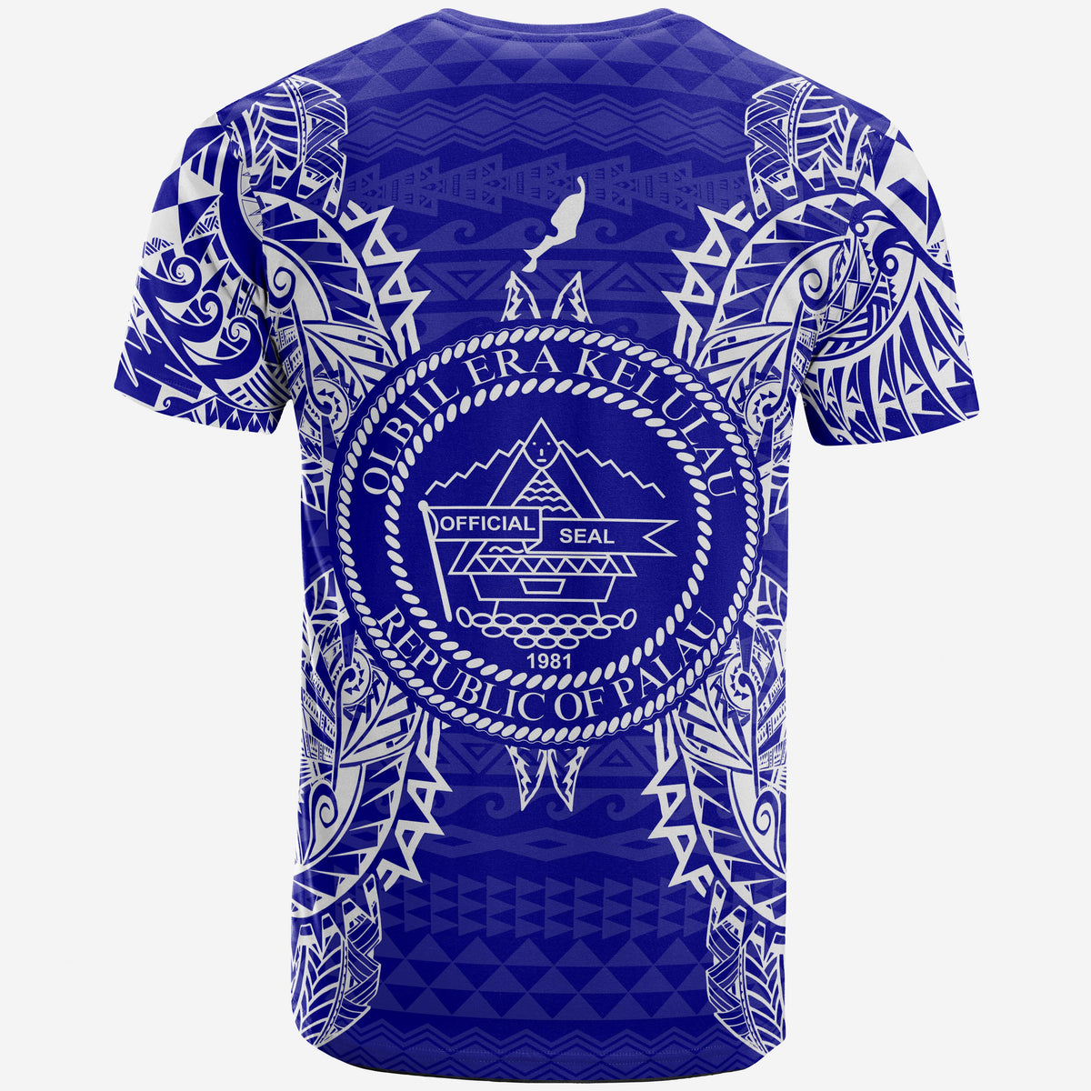 Palau All T Shirt Palau Seal Map Polynesian Tattoo Blue - Polynesian Pride
