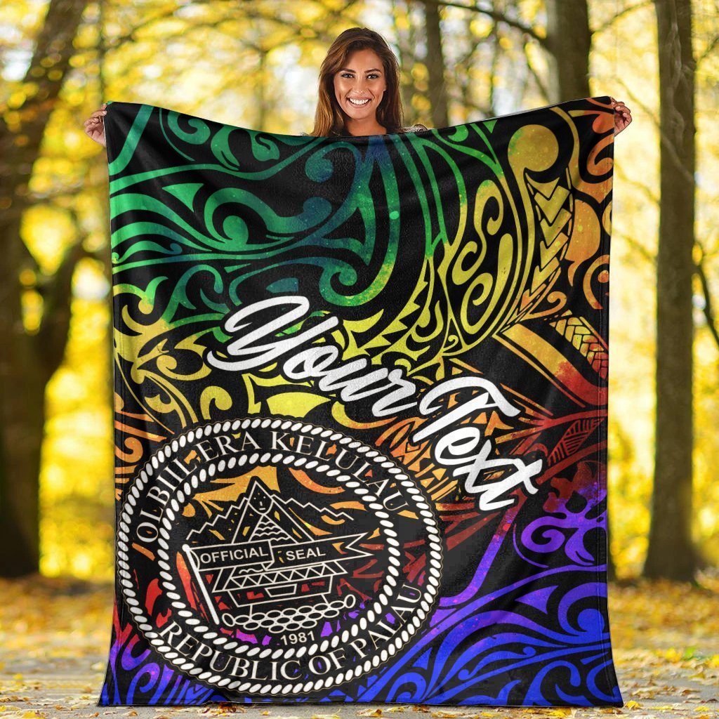Palau Custom Personalised Premium Blanket - Rainbow Polynesian Pattern - Polynesian Pride