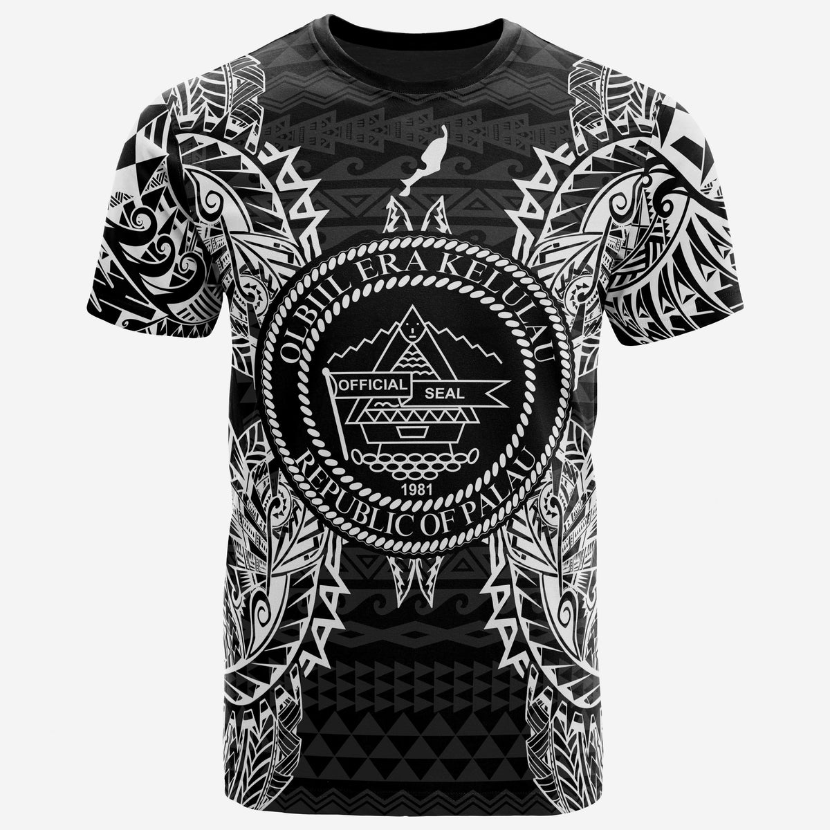 Palau All T Shirt Palau Seal Map Polynesian Tattoo White Black Unisex Black - Polynesian Pride