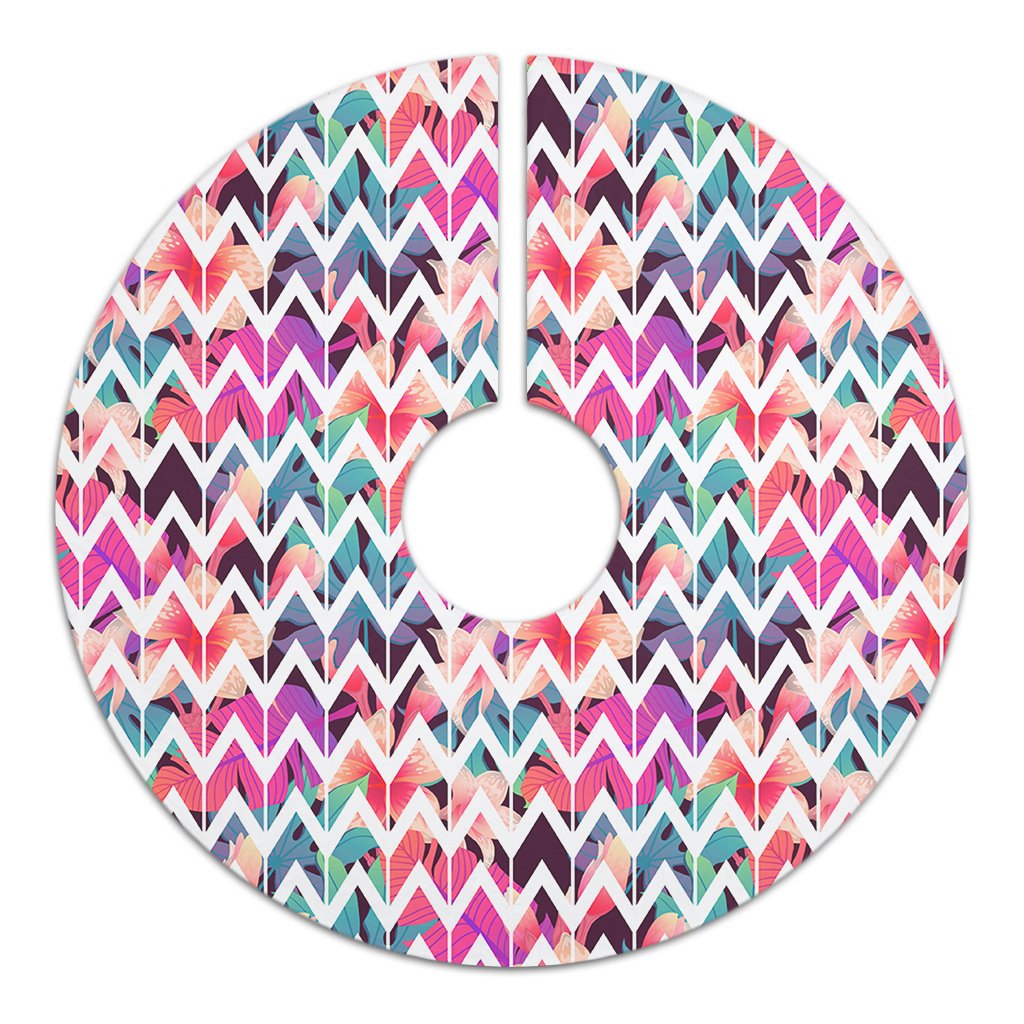 Palm Foliage On Striped Zigzag Tree Skirt - Polynesian Pride