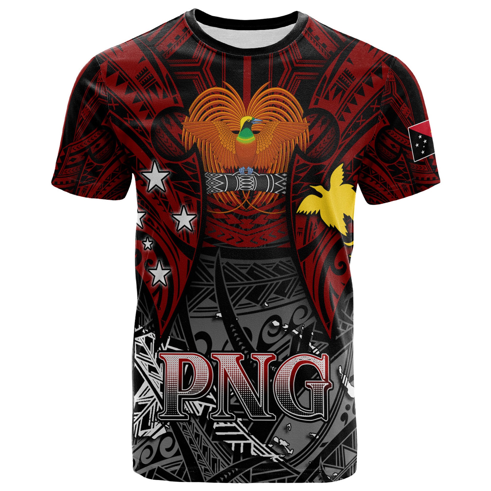 Papua New Guinea T Shirt Custom PNG Map Polynesian Flag Color Style T Shirt Black - Polynesian Pride