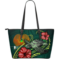 Papua New Guinea Polynesian Leather Tote Bag - Green Turtle Hibiscus Leather Tote One Size Green - Polynesian Pride