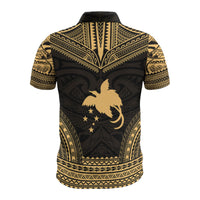 Papua New Guinea Custom Polo Shirt Papua New Guinea Coat Of Arms Polynesian Chief Tattoo Gold Version - Polynesian Pride