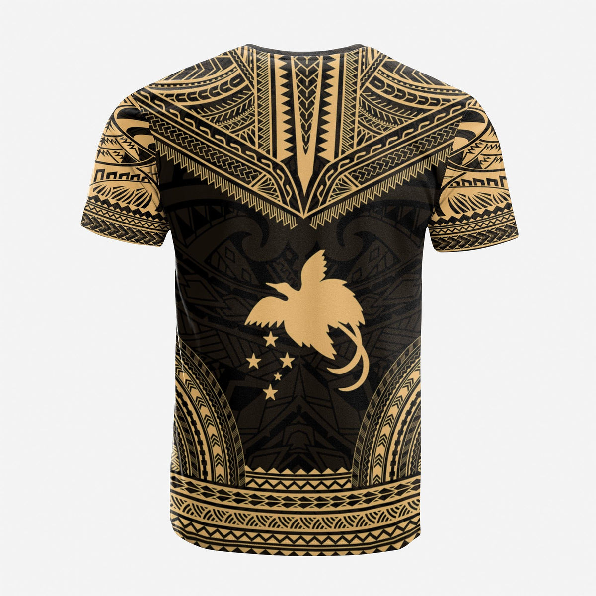 Papua New Guinea Custom T Shirt Papua New Guinea Coat Of Arms Polynesian Chief Tattoo Gold Black Version Unisex Red - Polynesian Pride