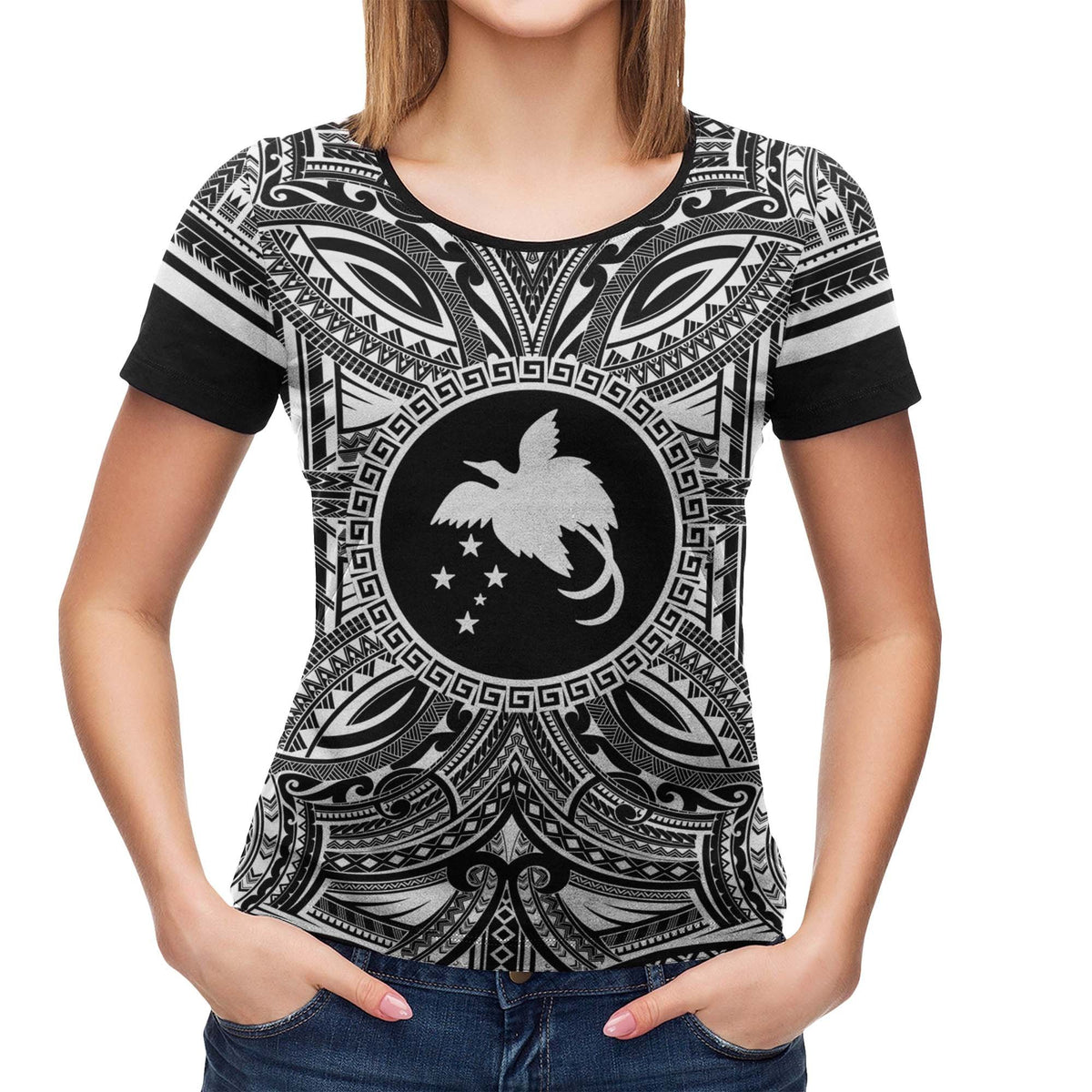 Papua New Guinea All T Shirt Papua New Guinea Flag Polynesian White Black - Polynesian Pride