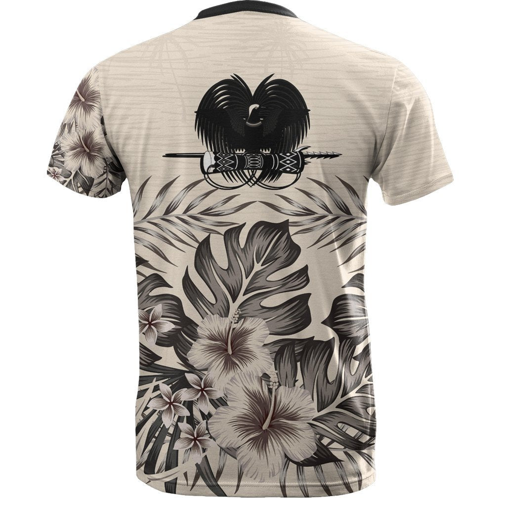 Papua New Guinea T Shirt Papua New Guinea Coat Of Arms Beige Hibiscus - Polynesian Pride