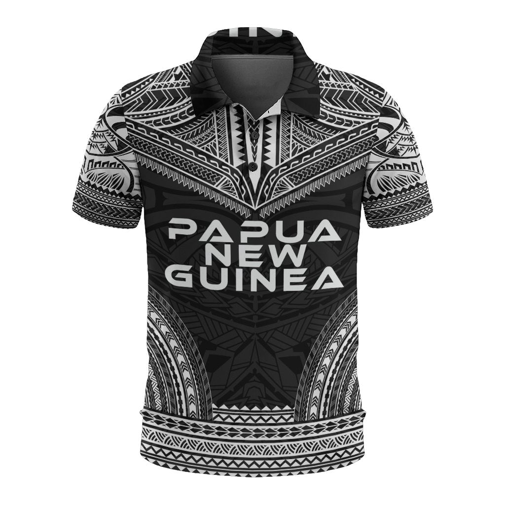 Papua New Guinea Polo Shirt Papua New Guinea Coat Of Arms Polynesian Chief Tattoo Black Version Unisex Black - Polynesian Pride