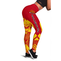 Papua New Guinea Polynesian Leggings - Polynesian Tattoo Flag Version Red - Polynesian Pride