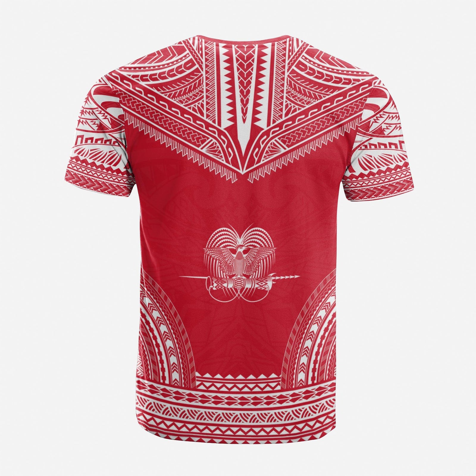 Papua New Guinea Custom T Shirt Papua New Guinea Coat Of Arms Polynesian Chief Tattoo Red Version Unisex Red - Polynesian Pride
