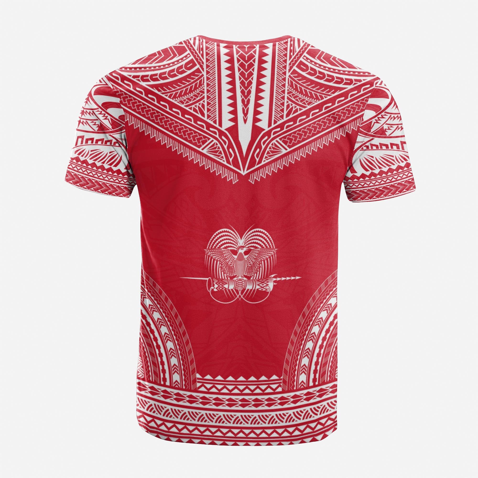 Papua New Guinea Custom T Shirt Papua New Guinea Coat Of Arms Polynesian Chief Tattoo Red Version Unisex Red - Polynesian Pride