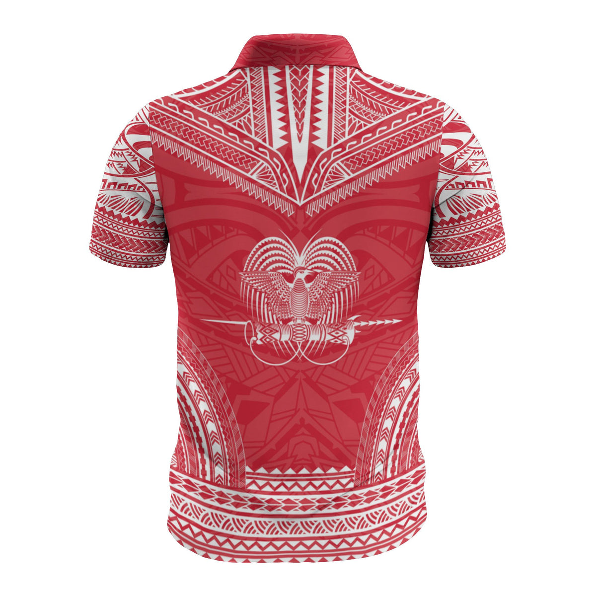 Papua New Guinea Custom Polo Shirt Papua New Guinea Coat Of Arms Polynesian Chief Tattoo Red Version - Polynesian Pride