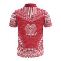 Papua New Guinea Custom Polo Shirt Papua New Guinea Coat Of Arms Polynesian Chief Tattoo Red Version - Polynesian Pride