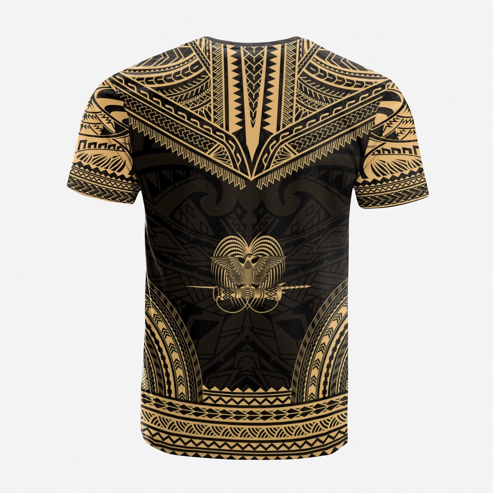Papua New Guinea Custom T Shirt Papua New Guinea Coat Of Arms Polynesian Chief Tattoo Gold Version Unisex Gold - Polynesian Pride