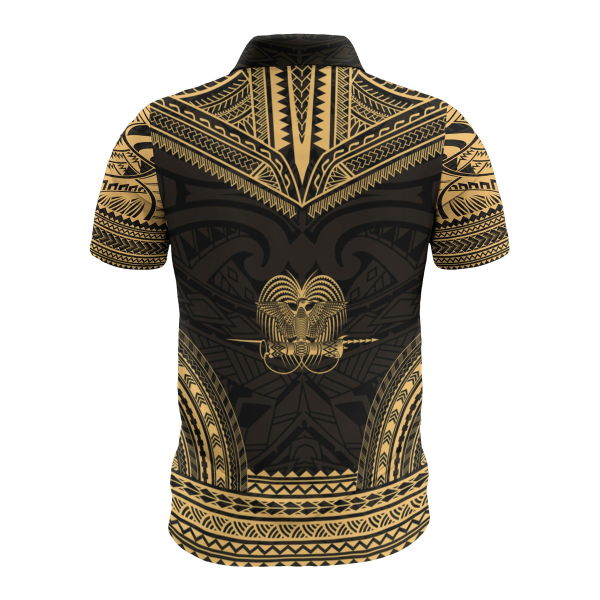 Papua New Guinea Custom Polo Shirt Papua New Guinea Coat Of Arms Polynesian Chief Tattoo Gold Version - Polynesian Pride