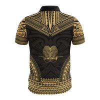 Papua New Guinea Custom Polo Shirt Papua New Guinea Coat Of Arms Polynesian Chief Tattoo Gold Version - Polynesian Pride