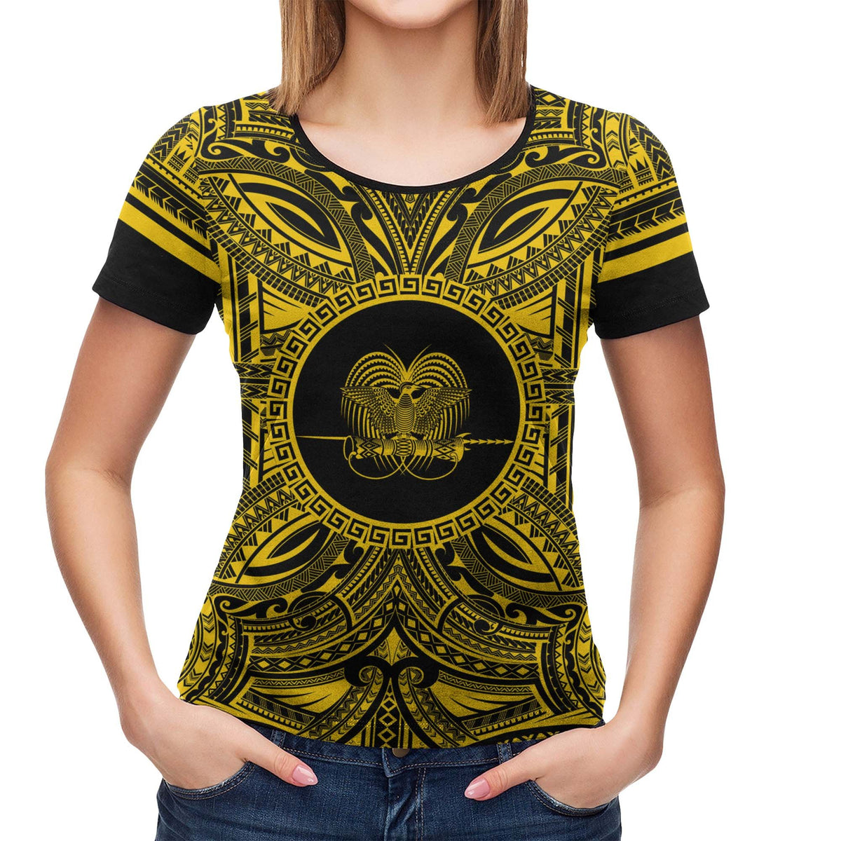 Papua New Guinea All T Shirt Papua New Guinea Coat Of Arms Polynesian Gold Black - Polynesian Pride