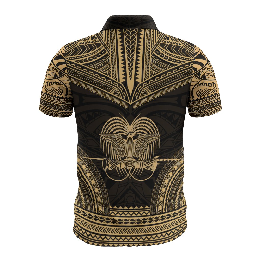 Papua New Guinea Polo Shirt Papua New Guinea Coat Of Arms Polynesian Chief Tattoo Gold Version - Polynesian Pride