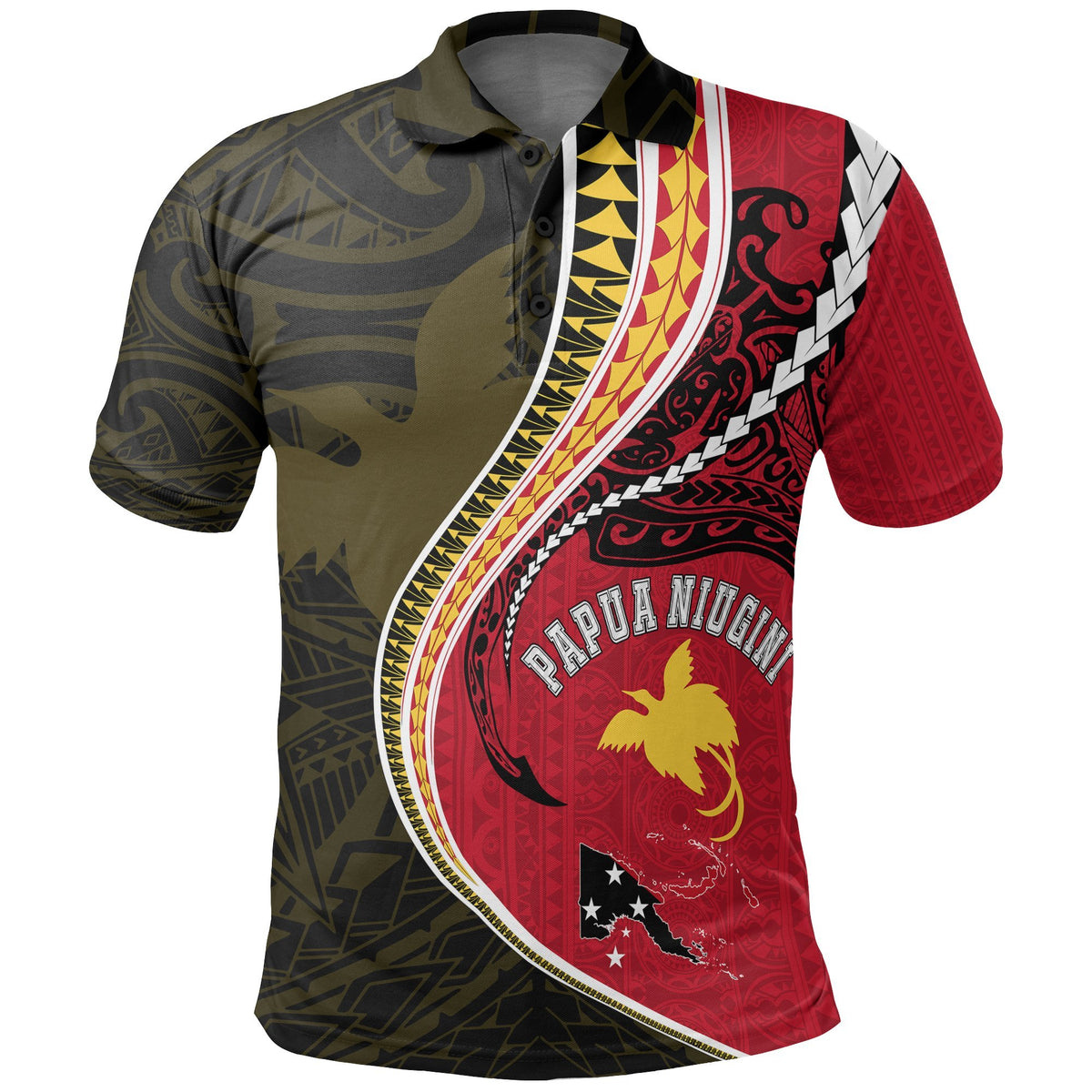 Papua New Guinea Polo T Shirt Papua New Guinea Flag Kanaloa Tatau Gen PNG K7 Unisex Red - Polynesian Pride