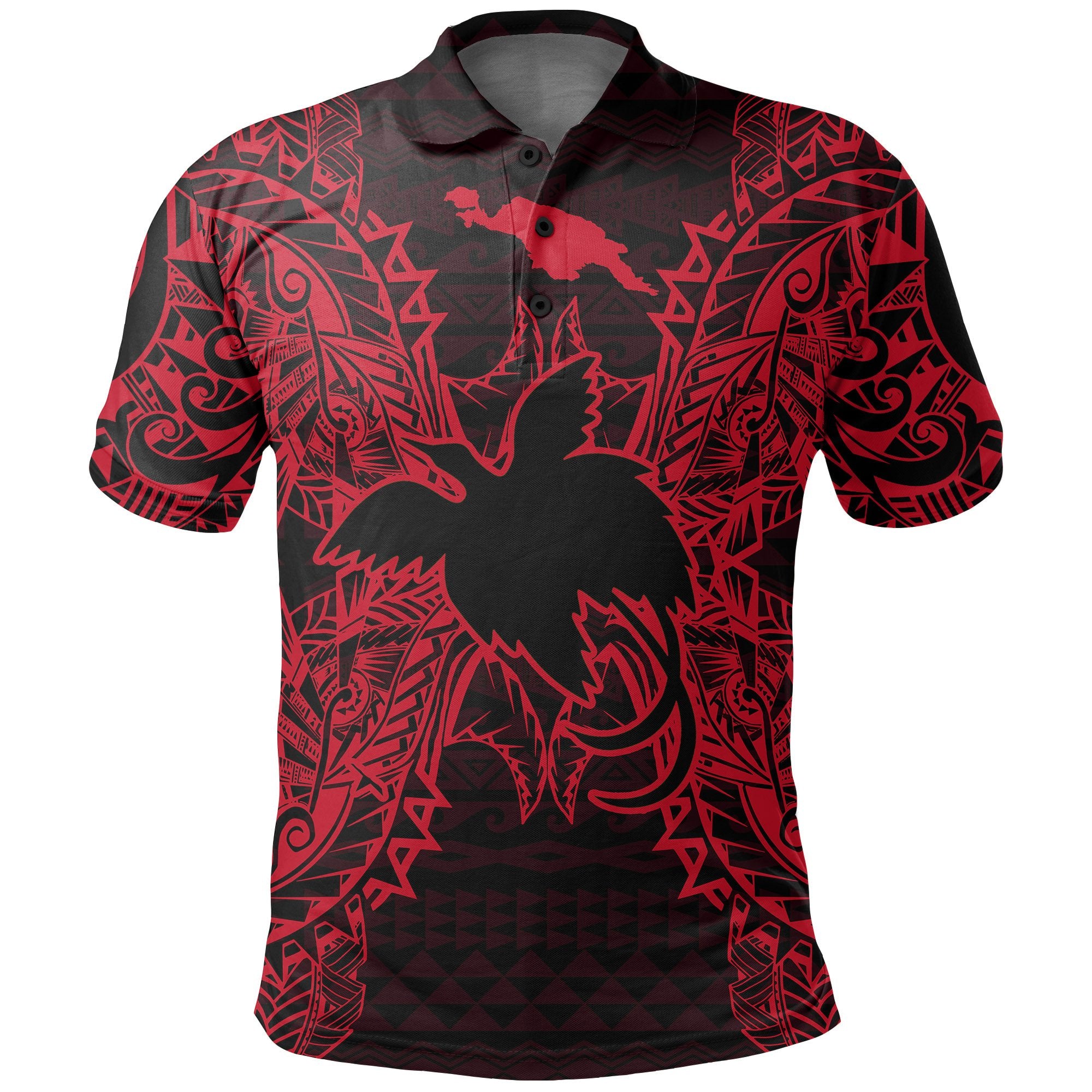 Papua New Guinea Polo Shirt Papua New Guinea Flag Map Polynesian Tattoo Red Unisex Red - Polynesian Pride