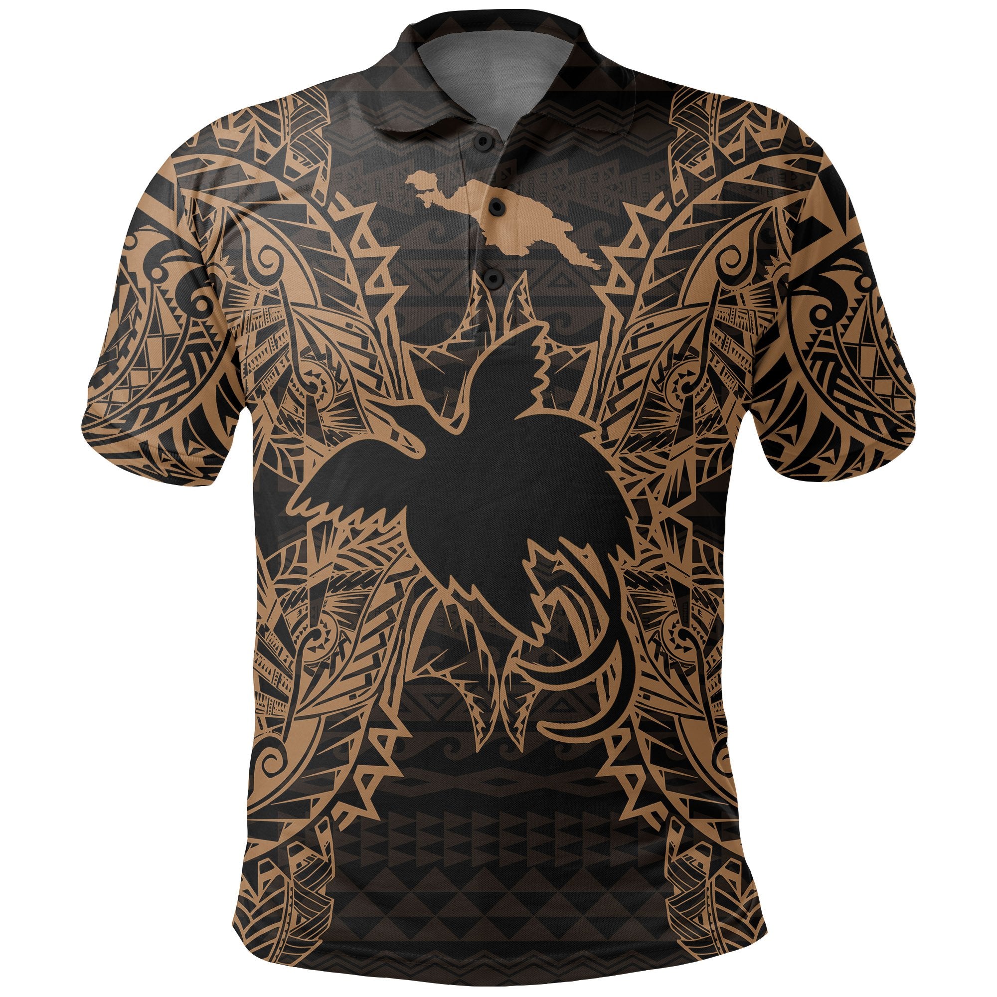 Papua New Guinea Polo Shirt Papua New Guinea Flag Map Polynesian Tattoo Gold Unisex Gold - Polynesian Pride