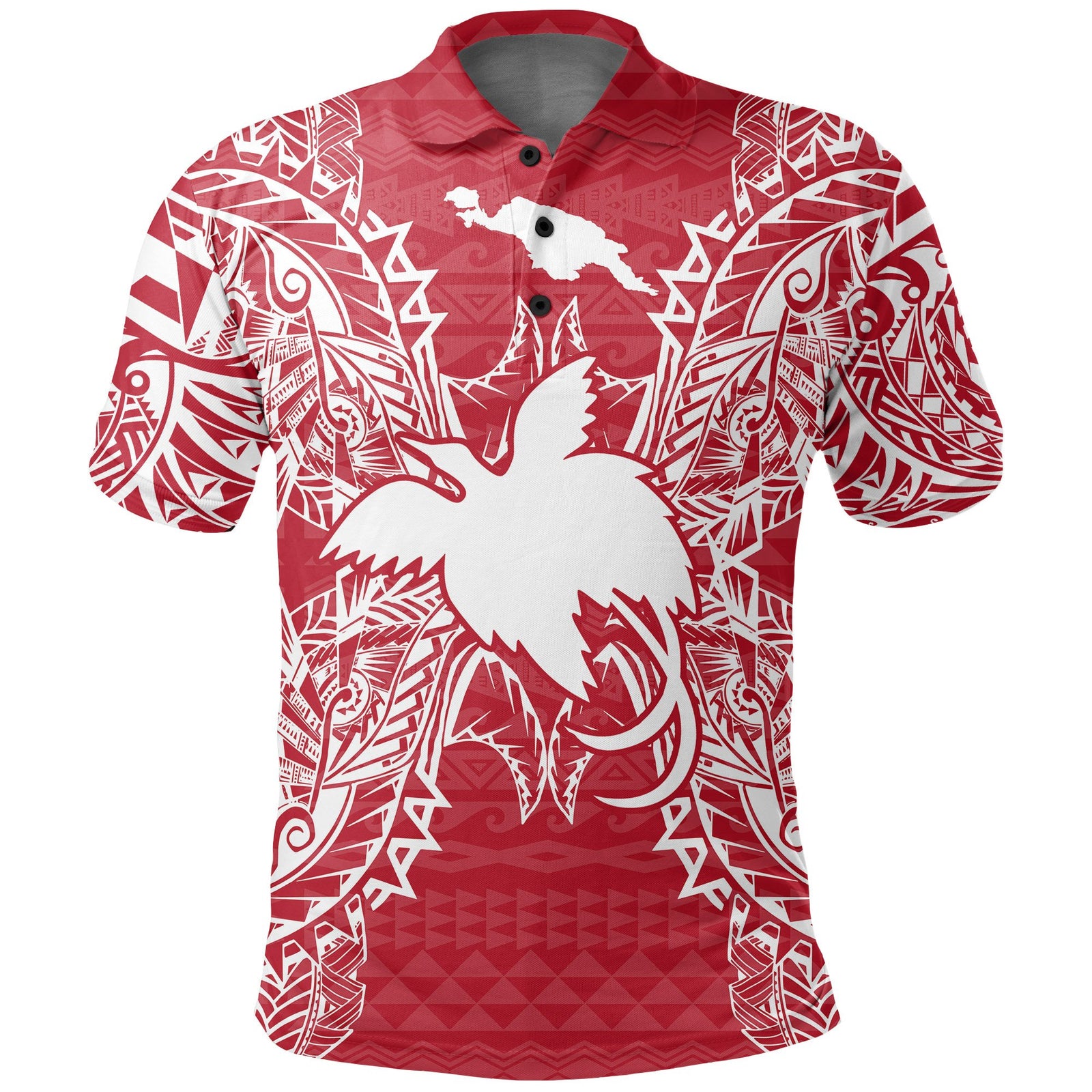 Papua New Guinea Polo Shirt Papua New Guinea Flag Map Polynesian Tattoo Red White Unisex Red - Polynesian Pride