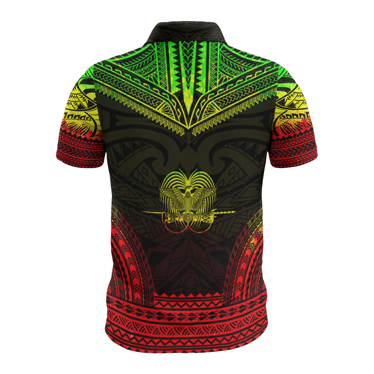 Papua New Guinea Custom Polo Shirt Papua New Guinea Coat Of Arms Polynesian Chief Tattoo Reggae Version - Polynesian Pride