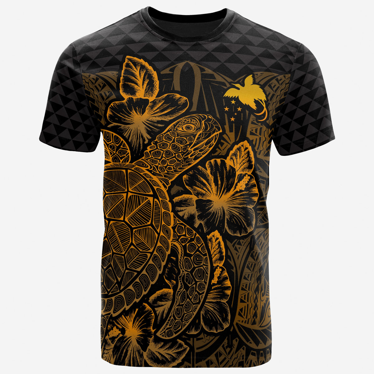 Papua New Guinea T Shirt Papua New Guinea Flag Turtle Hibiscus Gold Unisex Gold - Polynesian Pride