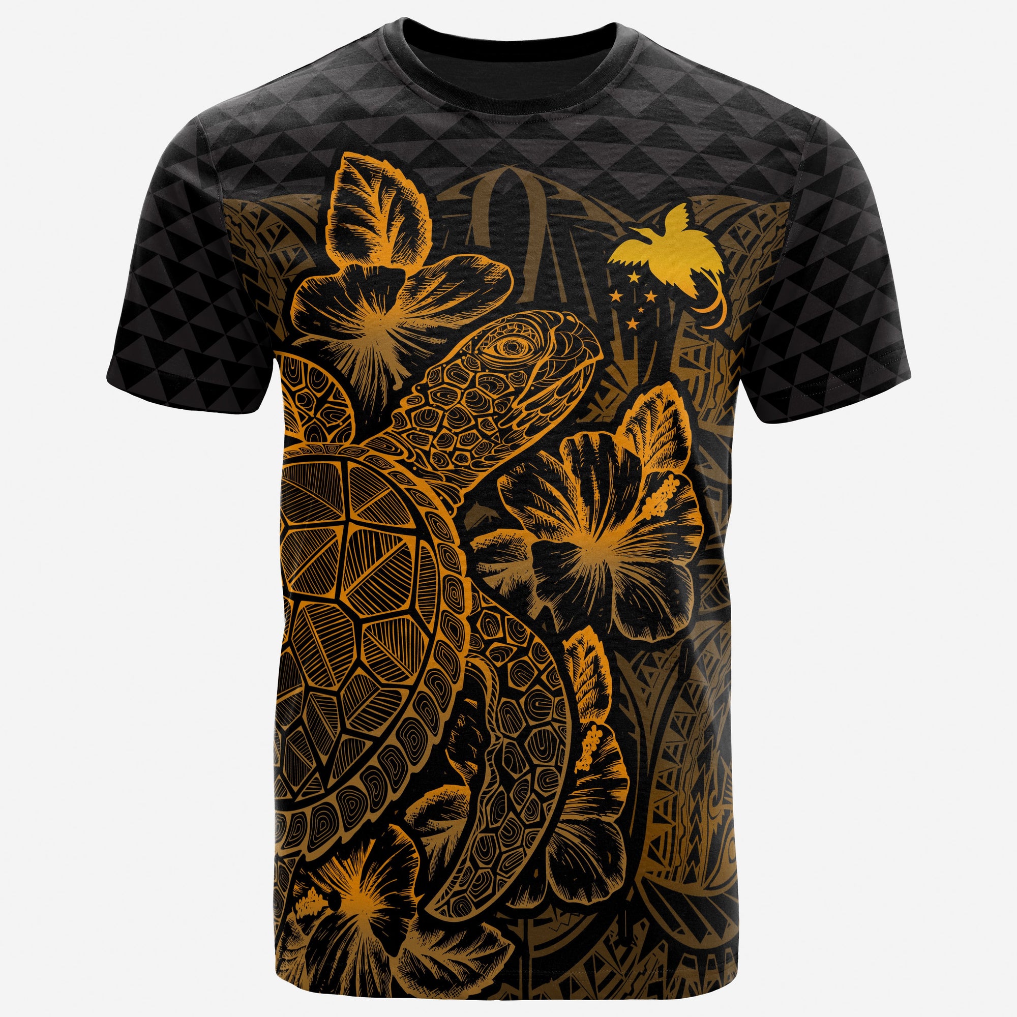 Papua New Guinea T Shirt Papua New Guinea Flag Turtle Hibiscus Gold Unisex Gold - Polynesian Pride