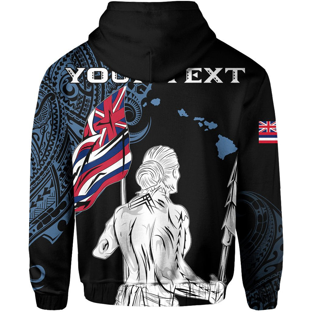 Personalized Hawaii Map Polynesian Warrior Ikaika Hoodie William Style Pastel Blue - Polynesian Pride