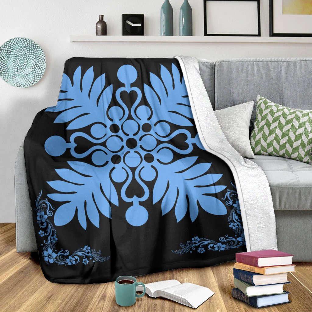 Hawaiian Quilt Maui Plant And Hibiscus Premium Blanket - Pastel Black - AH - Polynesian Pride