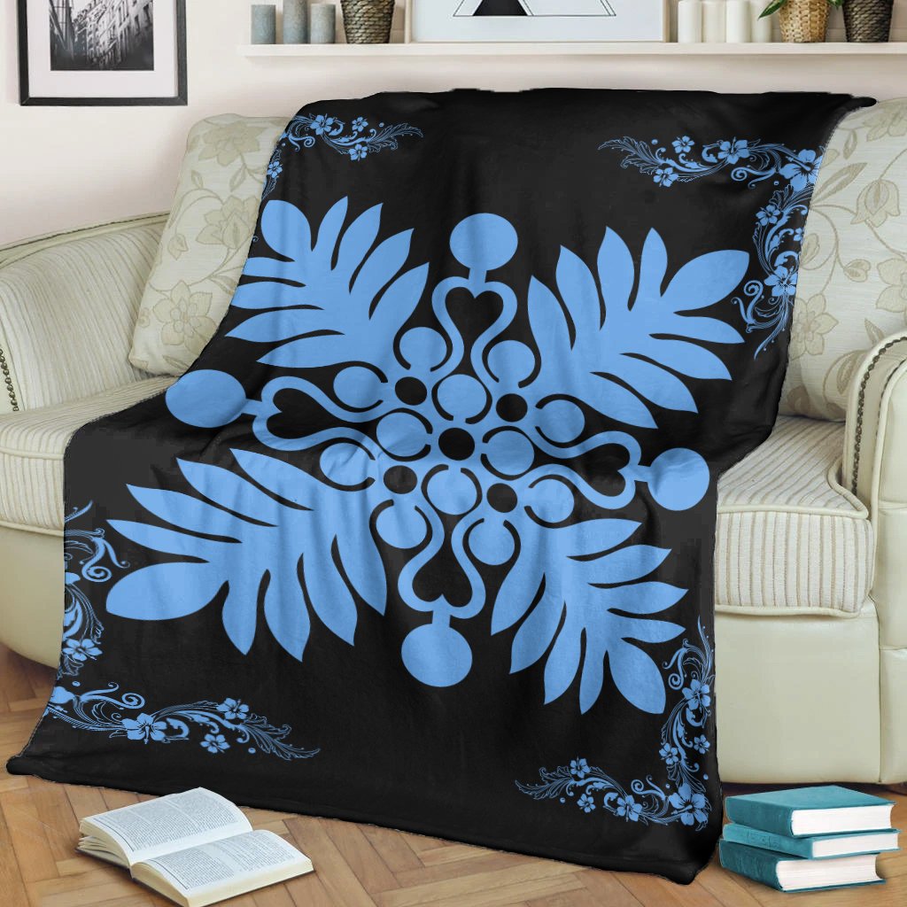 Hawaiian Quilt Maui Plant And Hibiscus Premium Blanket - Pastel Black - AH - Polynesian Pride