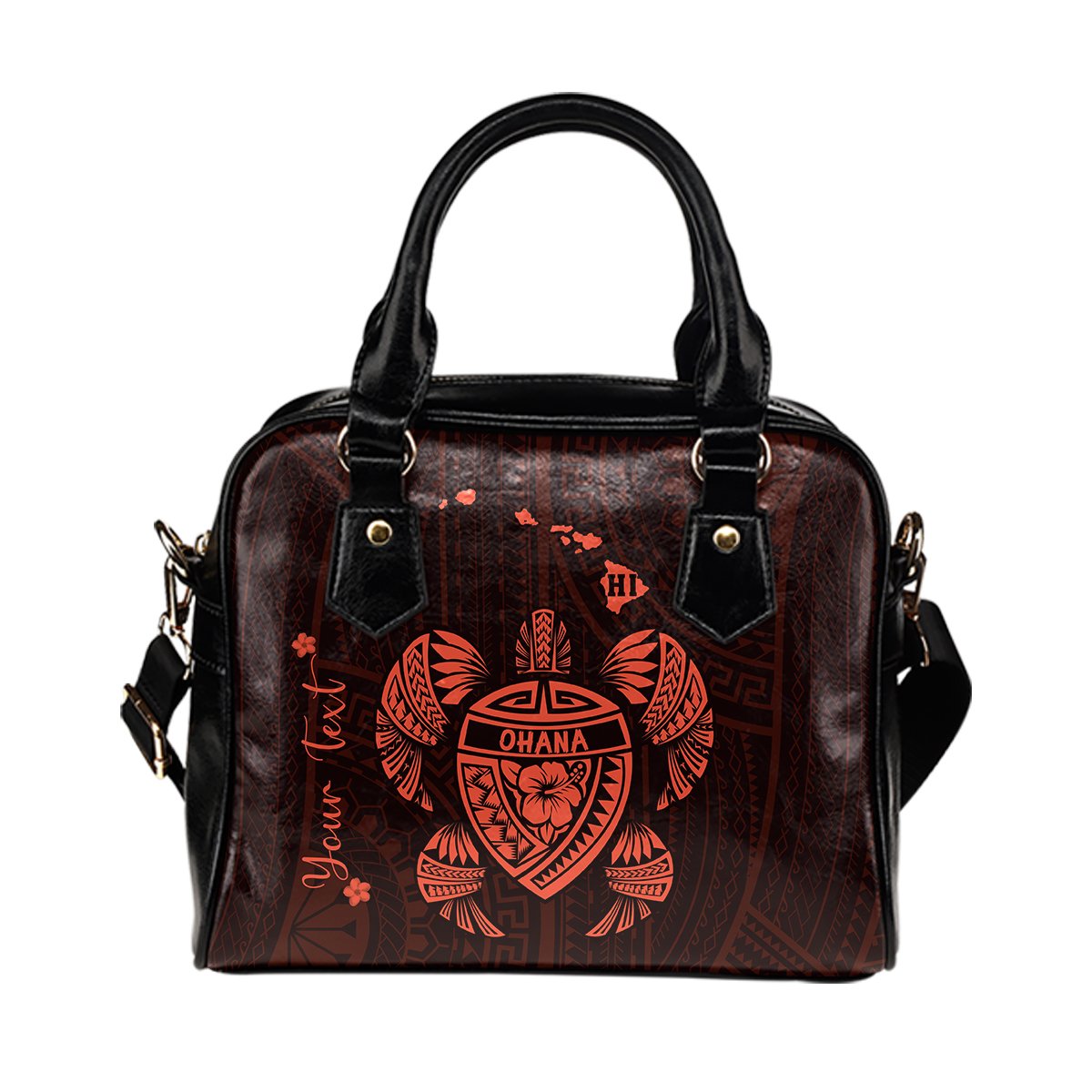 Personalized - Hawaii Kakau Polynesian Ohana Turtle Map Shoulder Handbag - Orange One Size Beige - Polynesian Pride