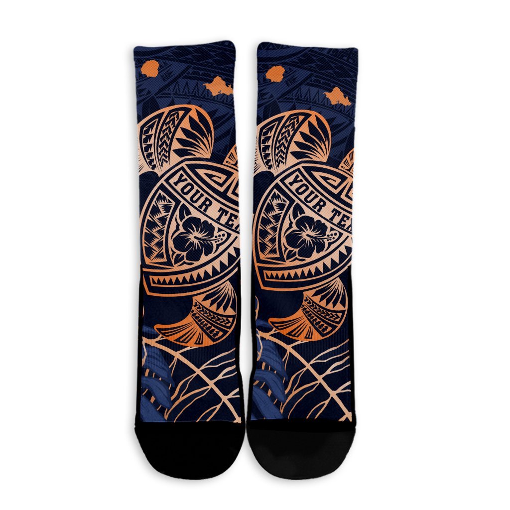 Personalized - Hawaii Polynesian Aloha Po Turtle Hibiscus Tropical Crew Socks - Special Edition - AH - Polynesian Pride