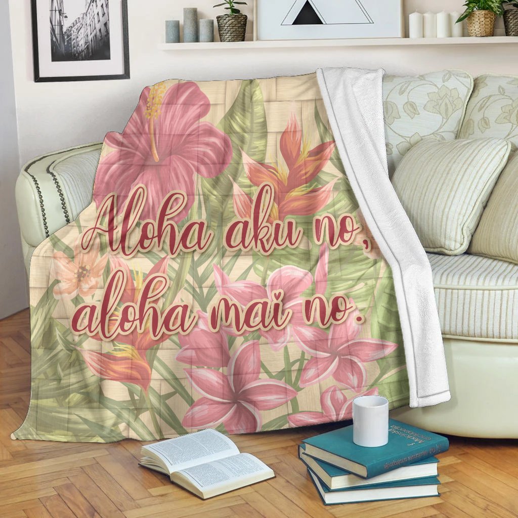 Personalized - Hawaii Tropical Hibiscus Plumeria Premium Blankets - AH White - Polynesian Pride
